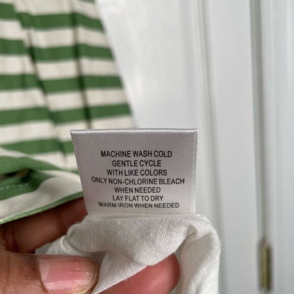 Modcloth Womens Dusk and Stunner Full Skirt L Green White Stripe Retro Twee - Picture 9 of 9